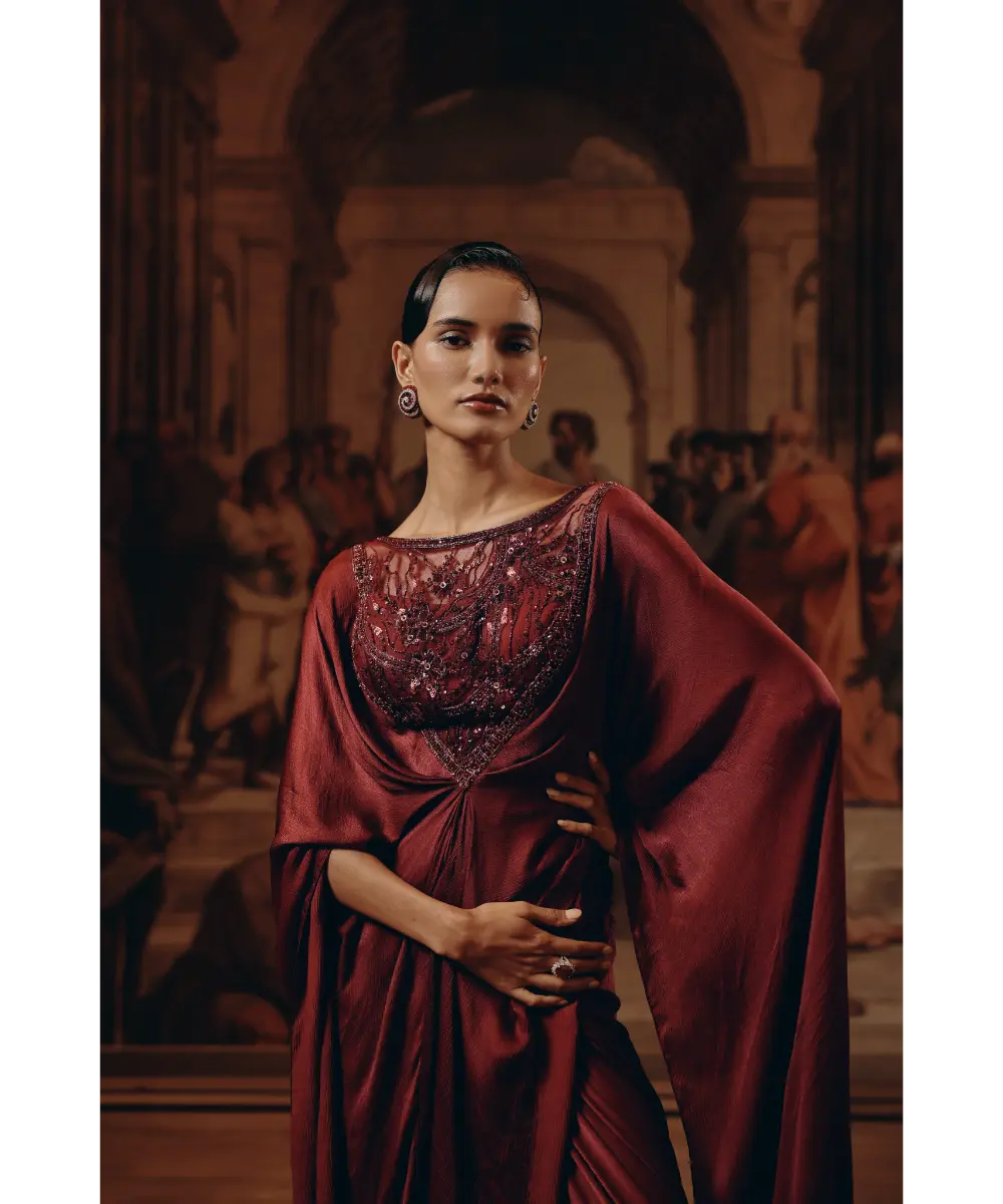 ADAARA COUTURE- Garnet Draped Kaftan
